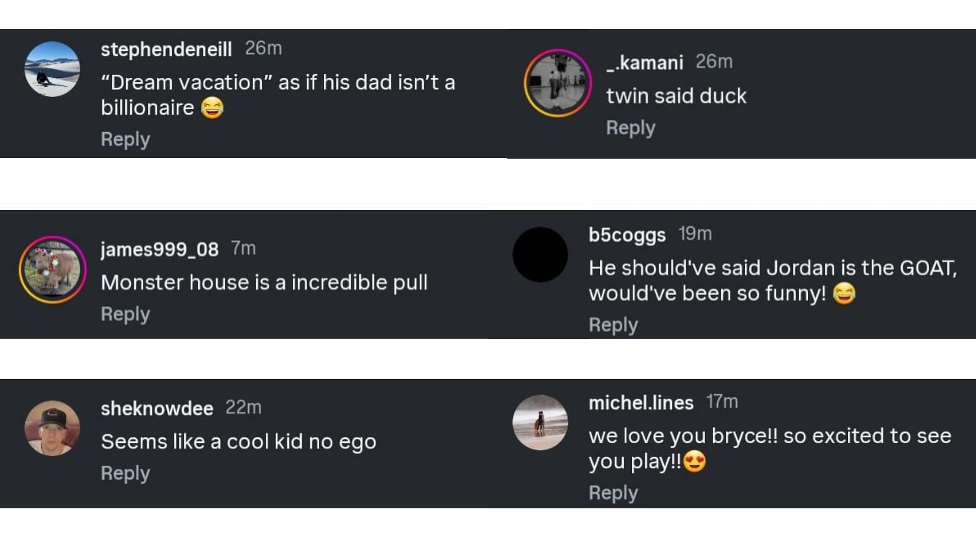 Fans comment on Bryce James' Get to know' segment (IG/@arizonambb)